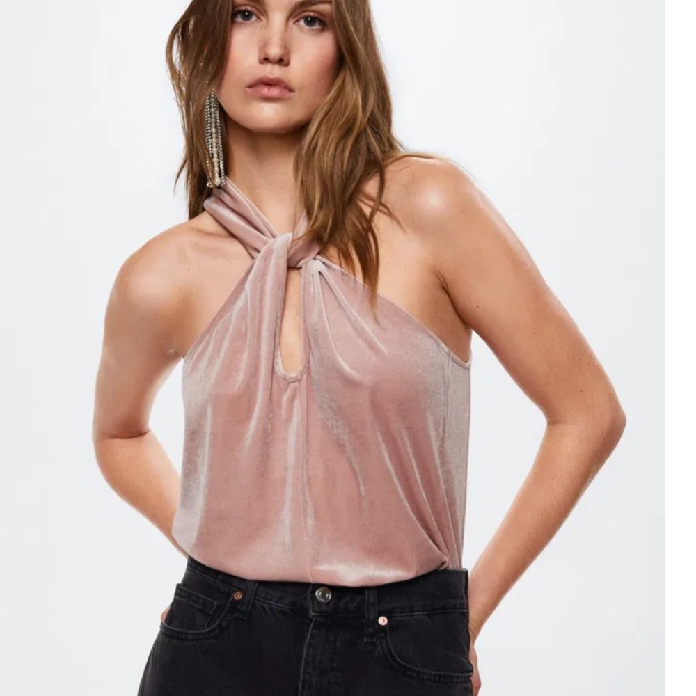 Mango Knotted Velvet Top in Pink Size Large NWT